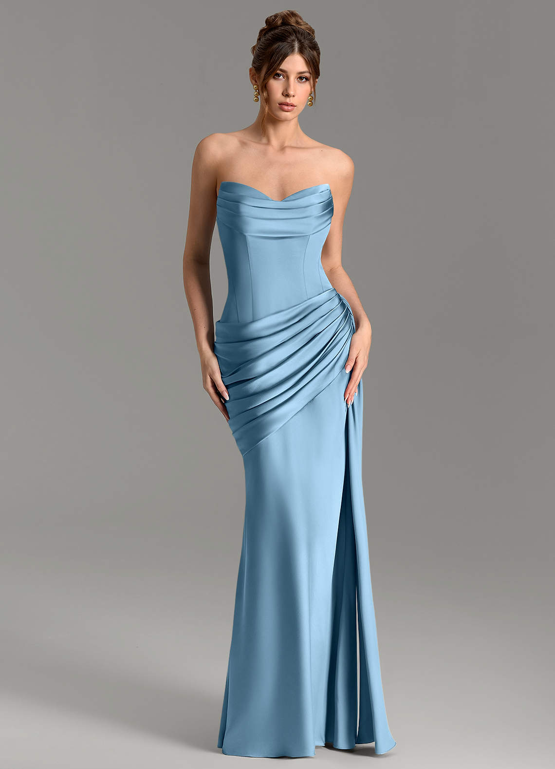 Zorah Mermaid Sweetheart Stretch Satin Bridesmaid Dress in Steel Blue