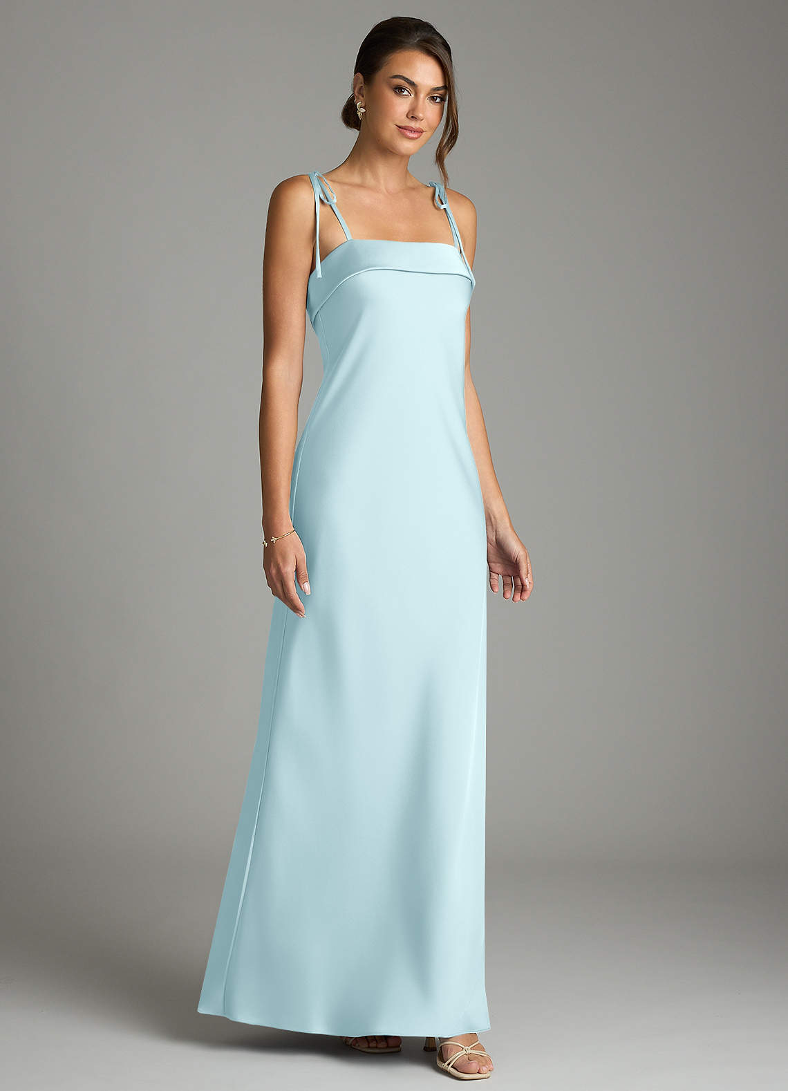 Ellia Sheath Straight-Neck Stretch Satin Bridesmaid Dress in Cloud Blue