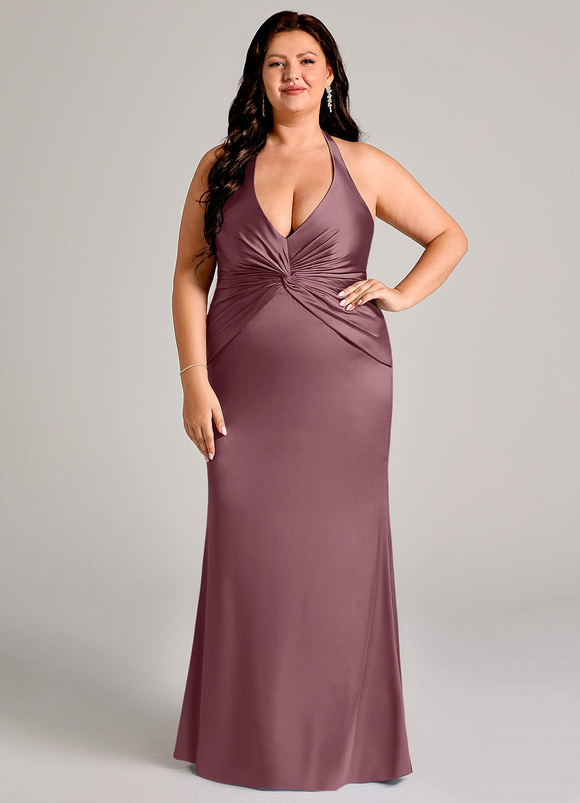 Valerie Mermaid V-Neck Stretch Satin Bridesmaid Dress in Amethyst