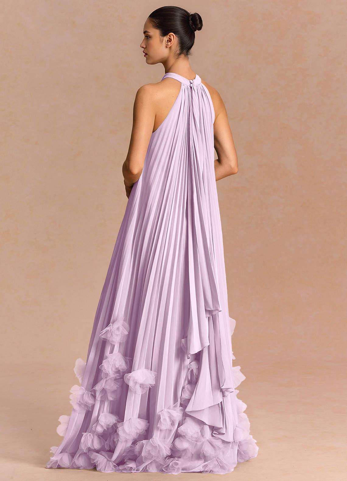 Lucette A-Line Halter Chiffon Evening Dress in Frosted Lilac
