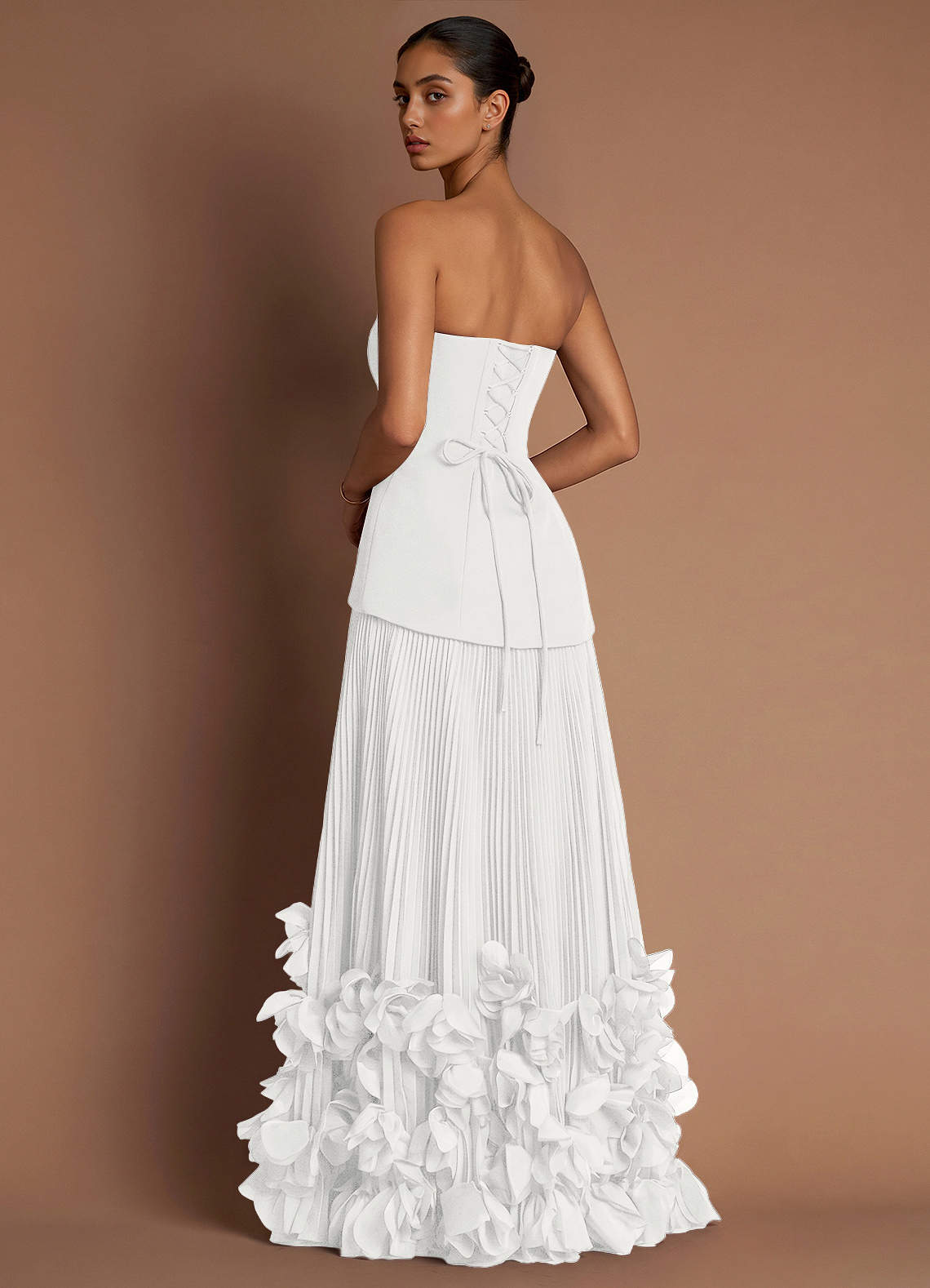 Marnie A-Line Corset Crepe Chiffon Evening Dress in White