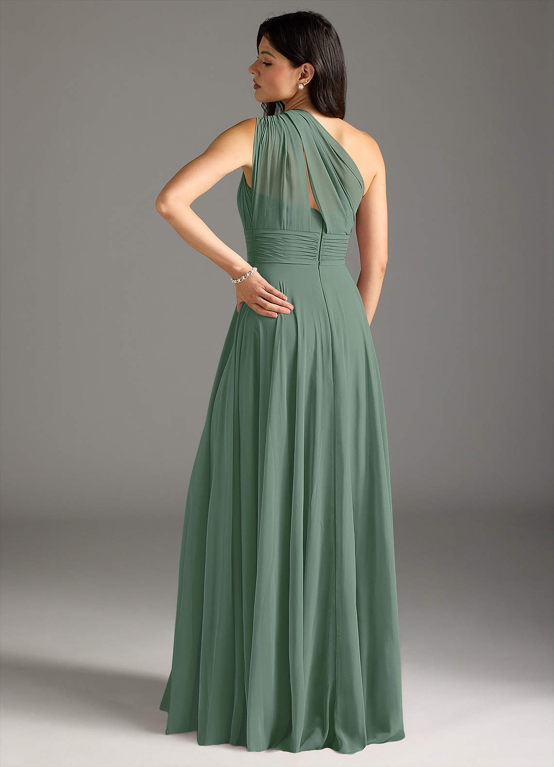 Charlize A-Line One-Shoulder Chiffon Bridesmaid Dress in Eucalyptus