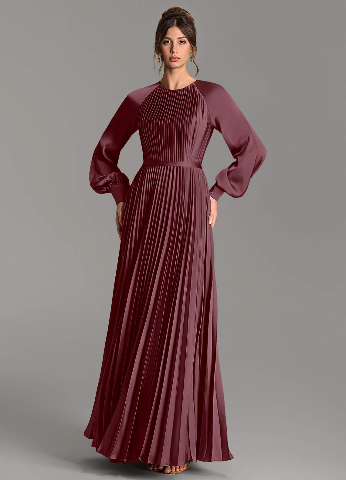 Grayson A-Line Scoop-Neck Stretch Satin Bridesmaid Dress in Sangria