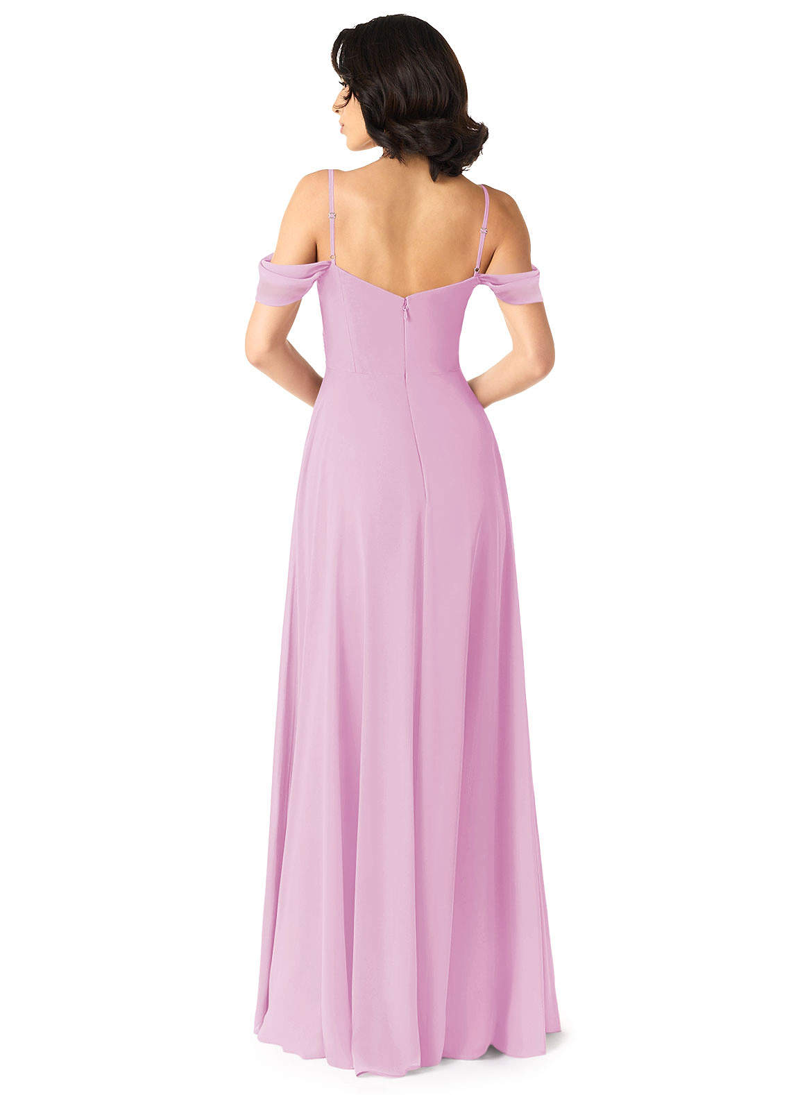 Tancie A-Line Off-the-Shoulder Chiffon Bridesmaid Dress in candy pink