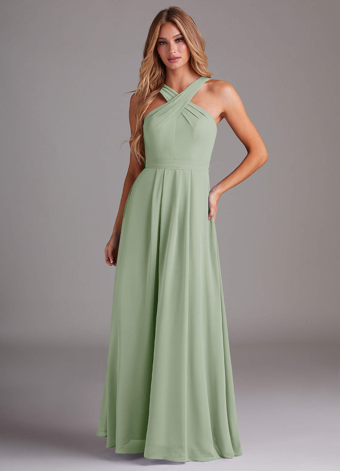 Dixie A-Line Halter Chiffon Bridesmaid Dress in Dusty Sage