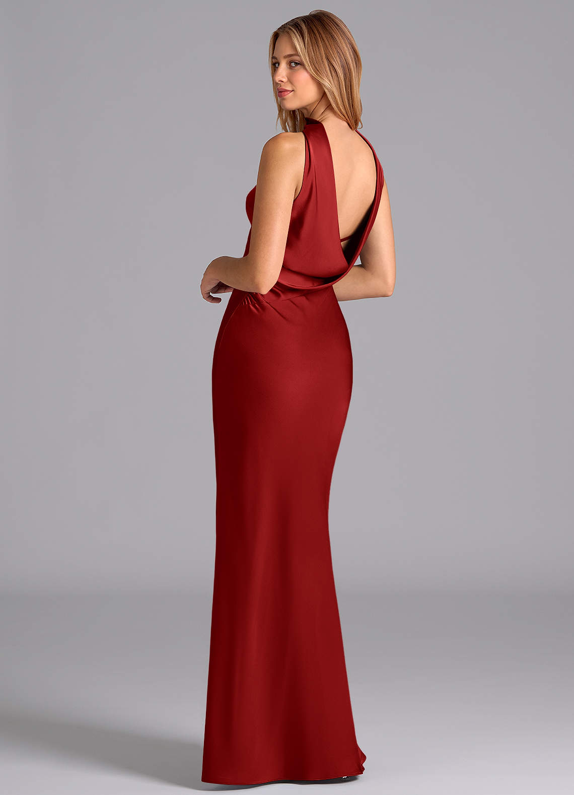 Lusinda Mermaid Strapless Stretch Satin Bridesmaid Dress in Pomegranate