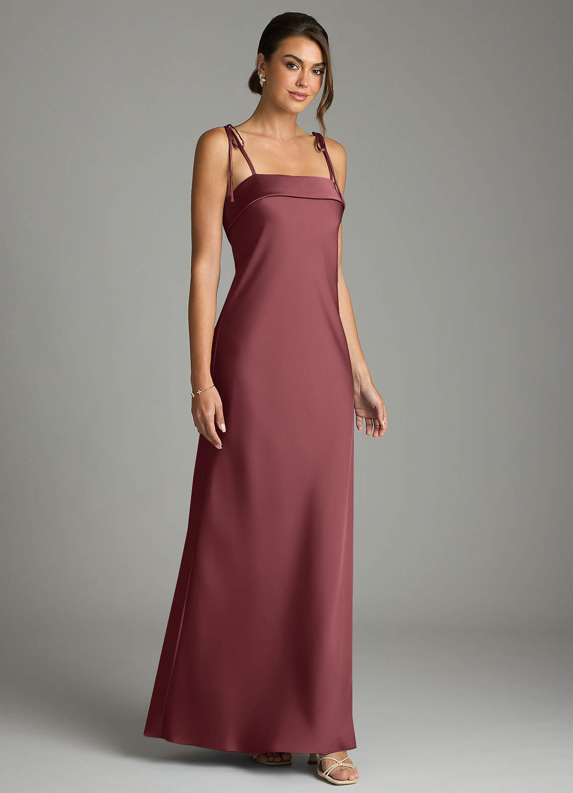 Ellia Sheath Straight-Neck Stretch Satin Bridesmaid Dress in Merlot