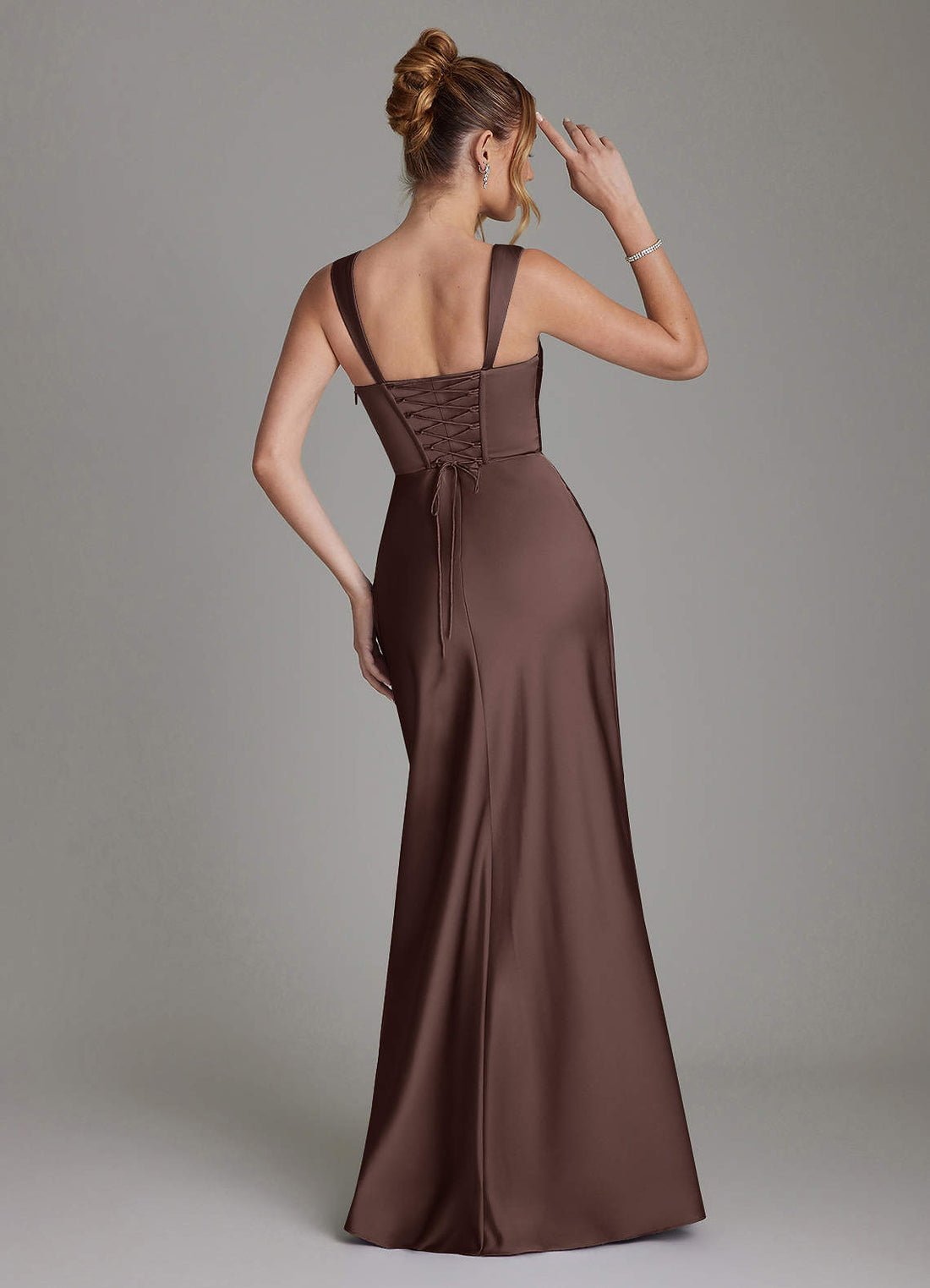 Agustina Mermaid Square-Neck Stretch Satin Bridesmaid Dress in Ganache