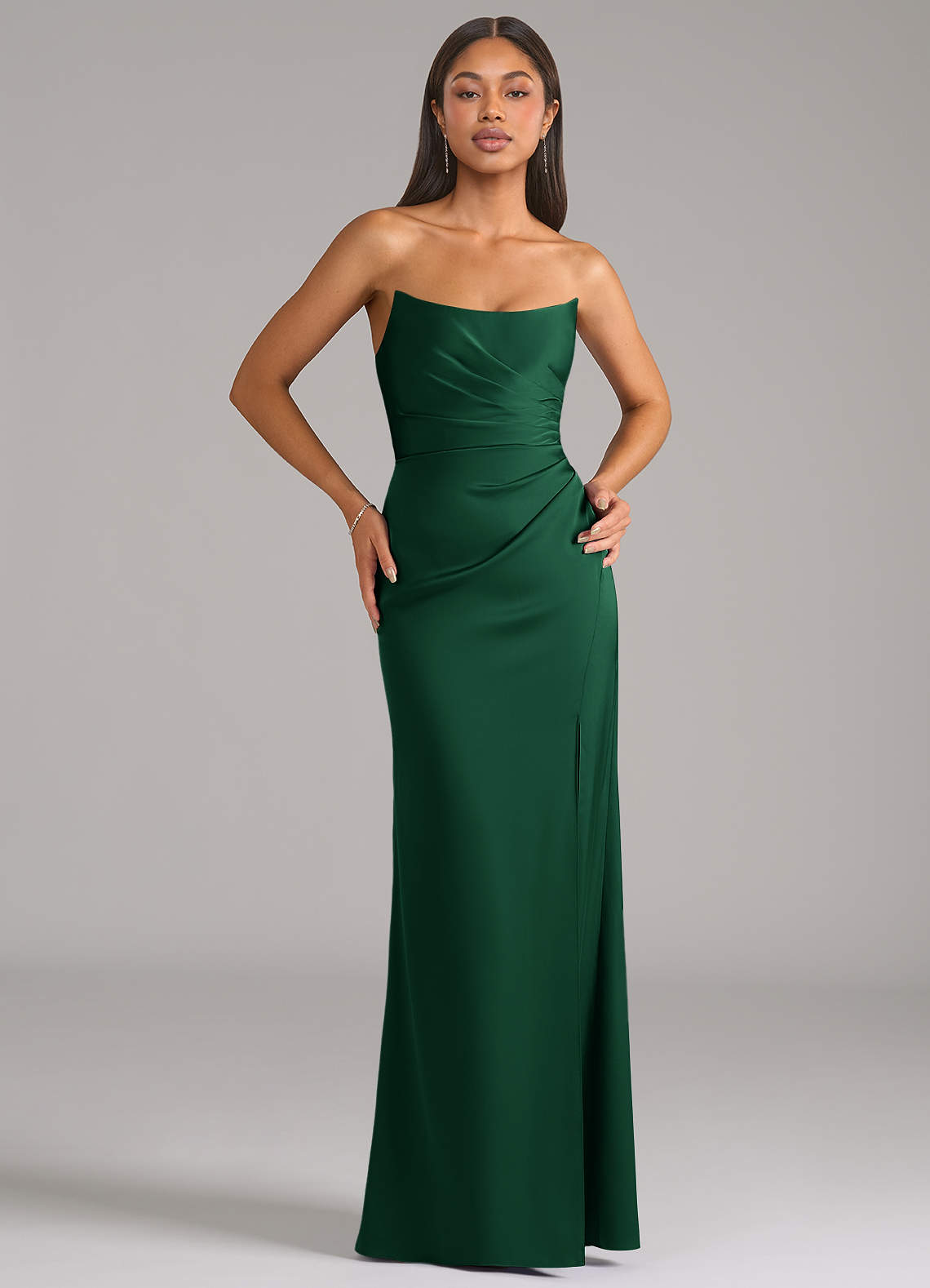 Marla Sheath Strapless Stretch Satin Bridesmaid Dress in Dark Green