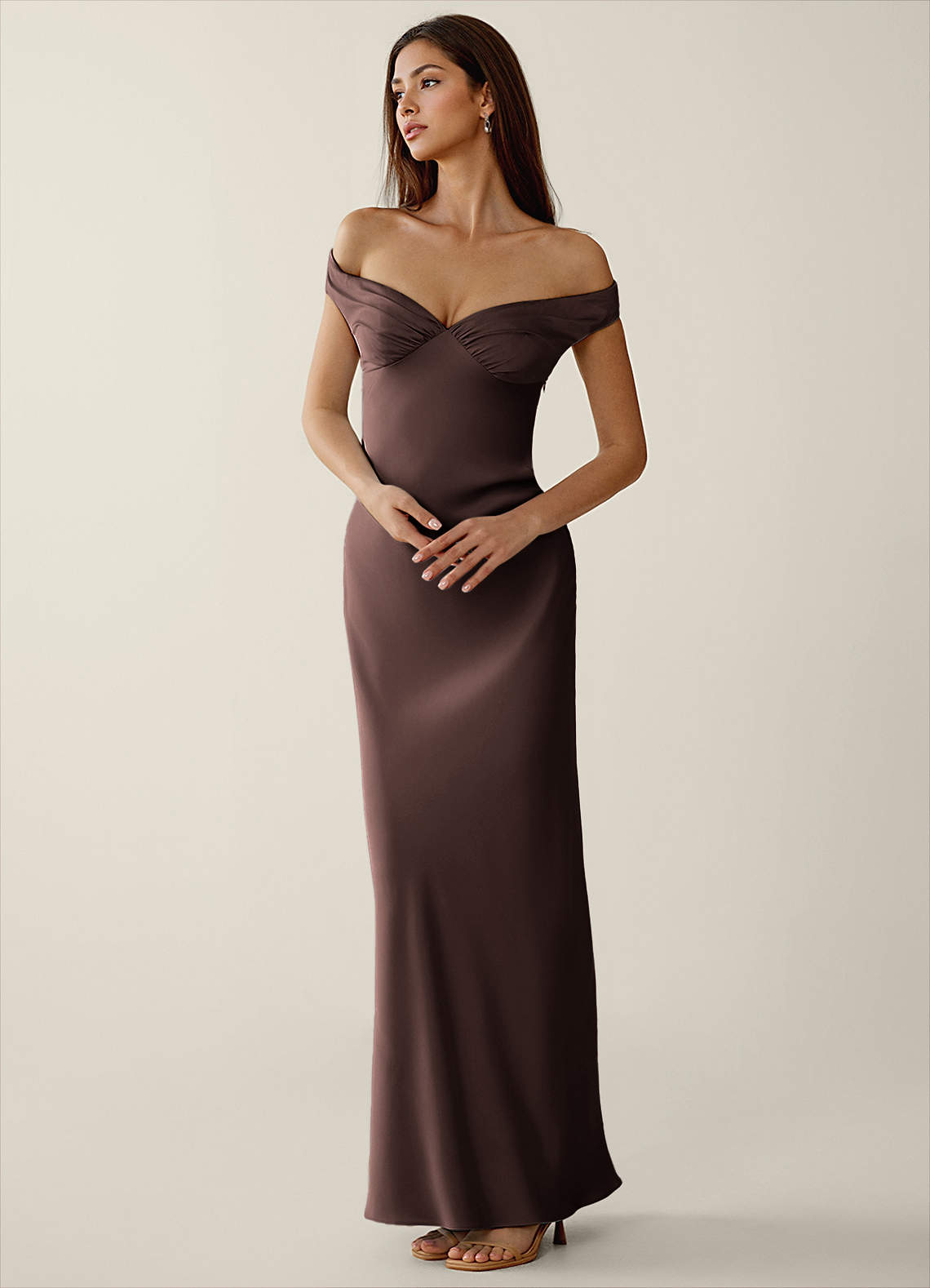 Gwendonme Sheath Off-the-Shoulder Satin Crystal Linen Evening Dress in Pistachio