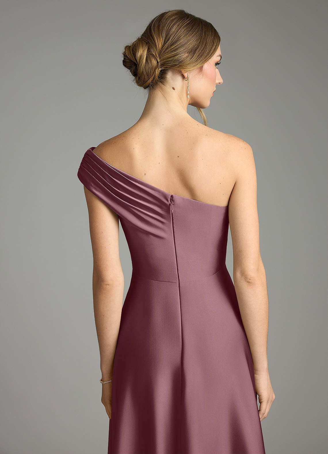 Melanie A-Line One-Shoulder Stretch Satin Bridesmaid Dress in Amethyst