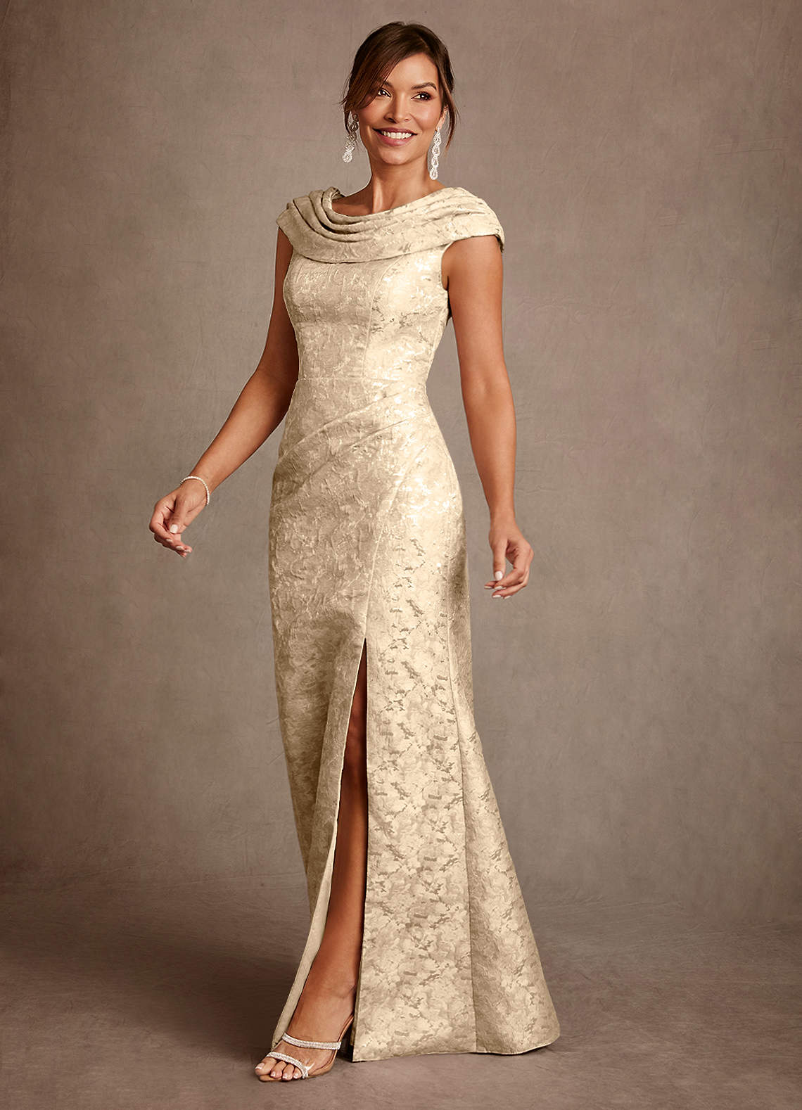 Irvine A-Line Scoop-Neck Jacquard Mother of the Bride Dress in champagne