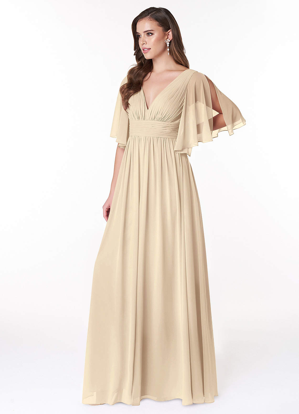 Temeka A-Line V-Neck Chiffon Bridesmaid Dress in Champagne