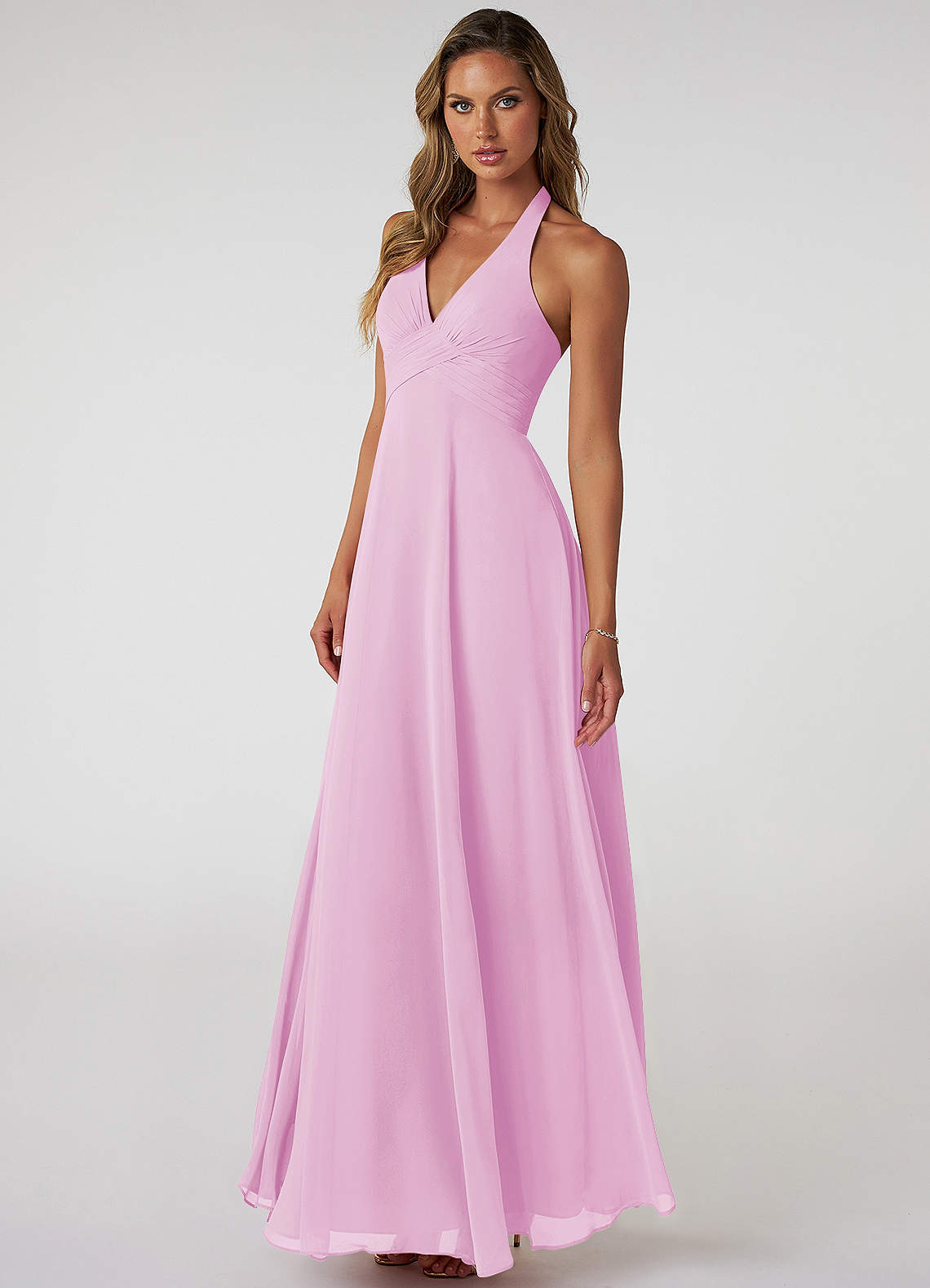 Tessie A-Line V-Neck Chiffon Bridesmaid Dress in candy pink