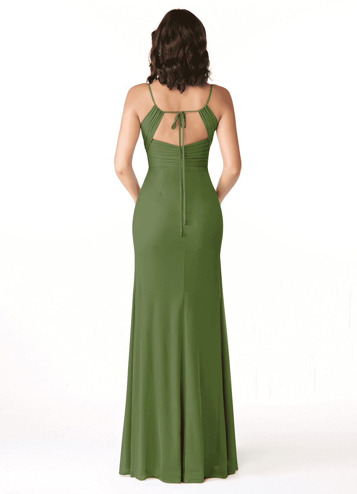 Reneya Mermaid V-Neck Mesh Bridesmaid Dress in Olive