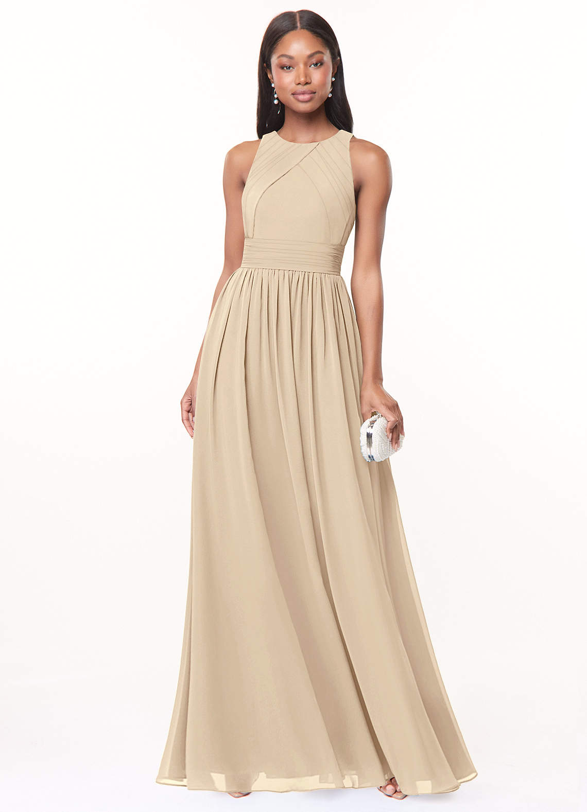 Harper A-Line Scoop-Neck Chiffon Bridesmaid Dress in Champagne