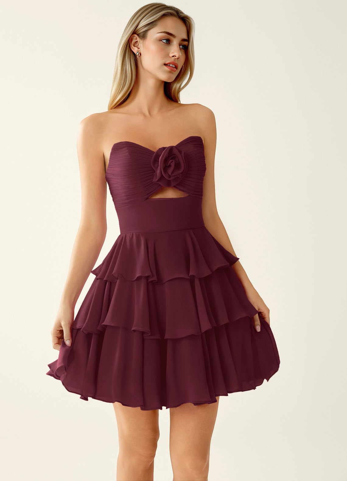 Orosecy A-Line Mini Strapless Chiffon Prom Dress in Wine - photo 4