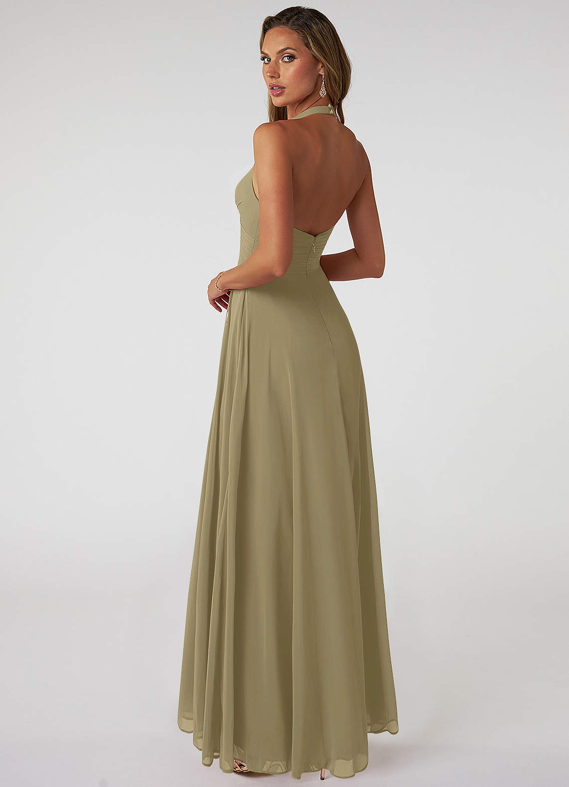 Tessie A-Line V-Neck Chiffon Bridesmaid Dress in Moss Green
