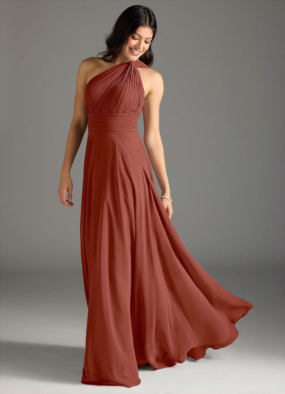 Charlize A-Line One-Shoulder Chiffon Bridesmaid Dress in Auburn