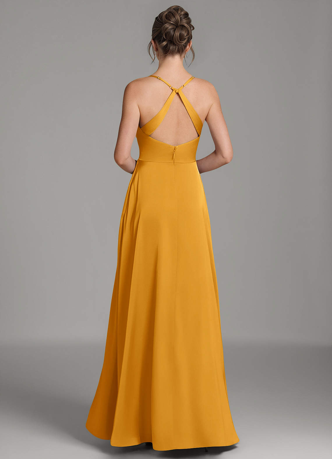 Frankie A-Line Scoop-Neck Stretch Satin Bridesmaid Dress in butterscotch