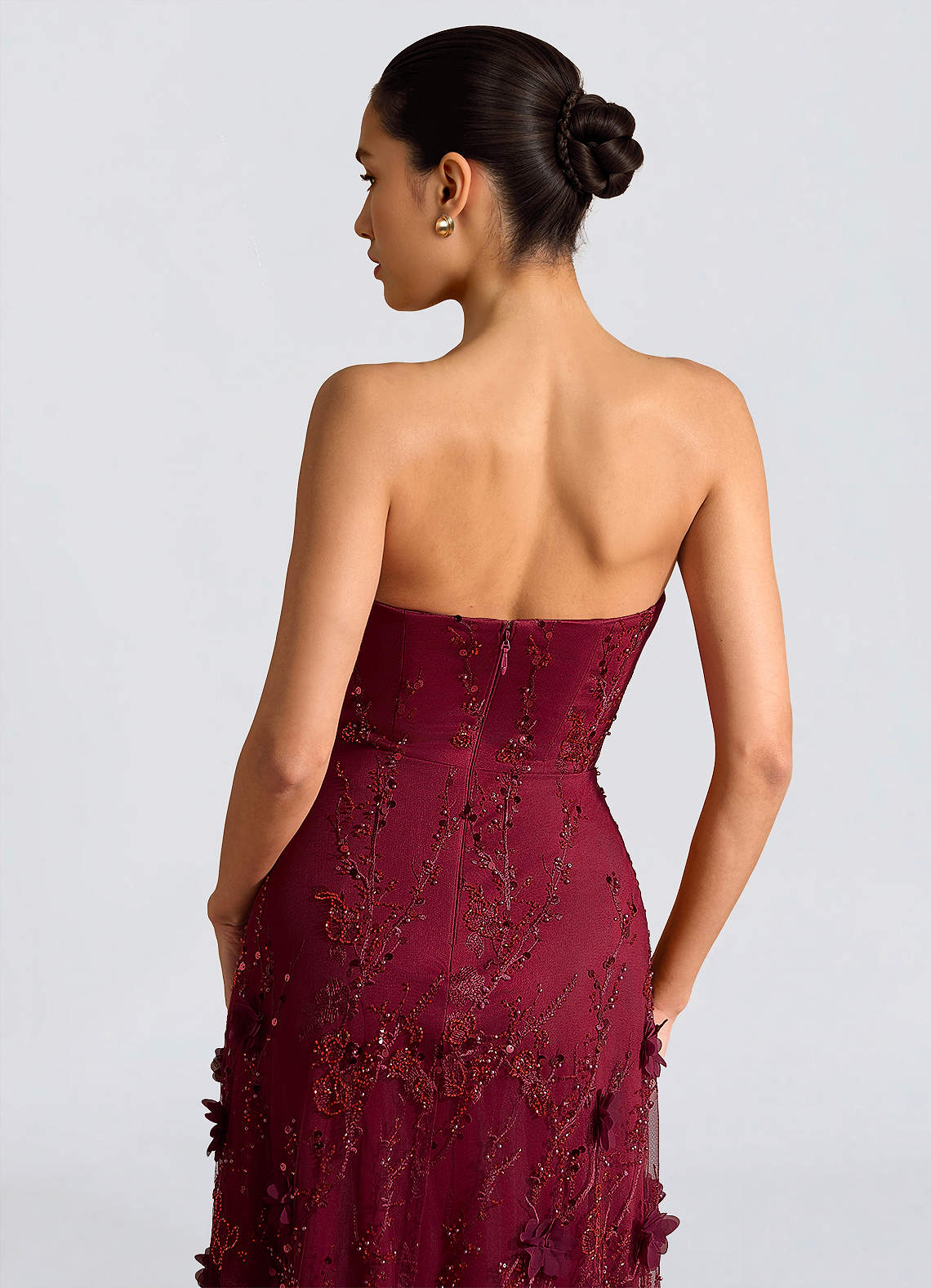 Fairuza A-Line Straight-Neck Tulle Wedding Guest Dress in Wine
