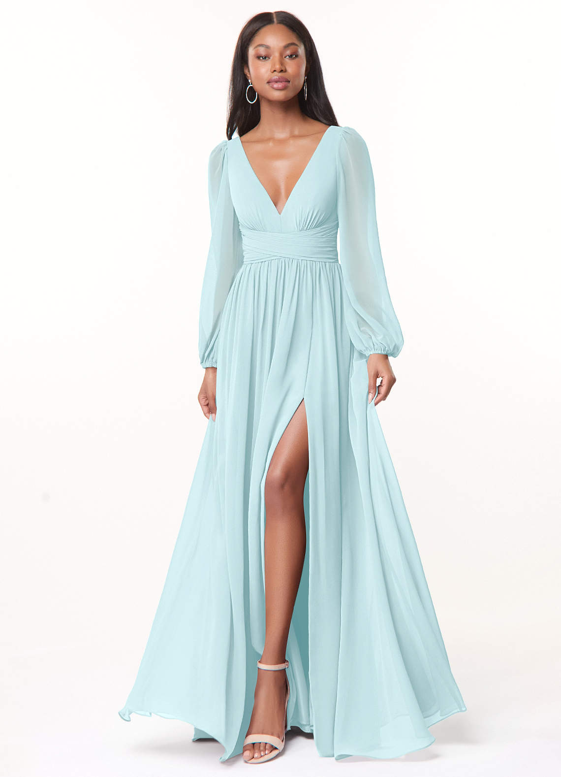 Norah A-Line V-Neck Chiffon Bridesmaid Dress in Sea Glass
