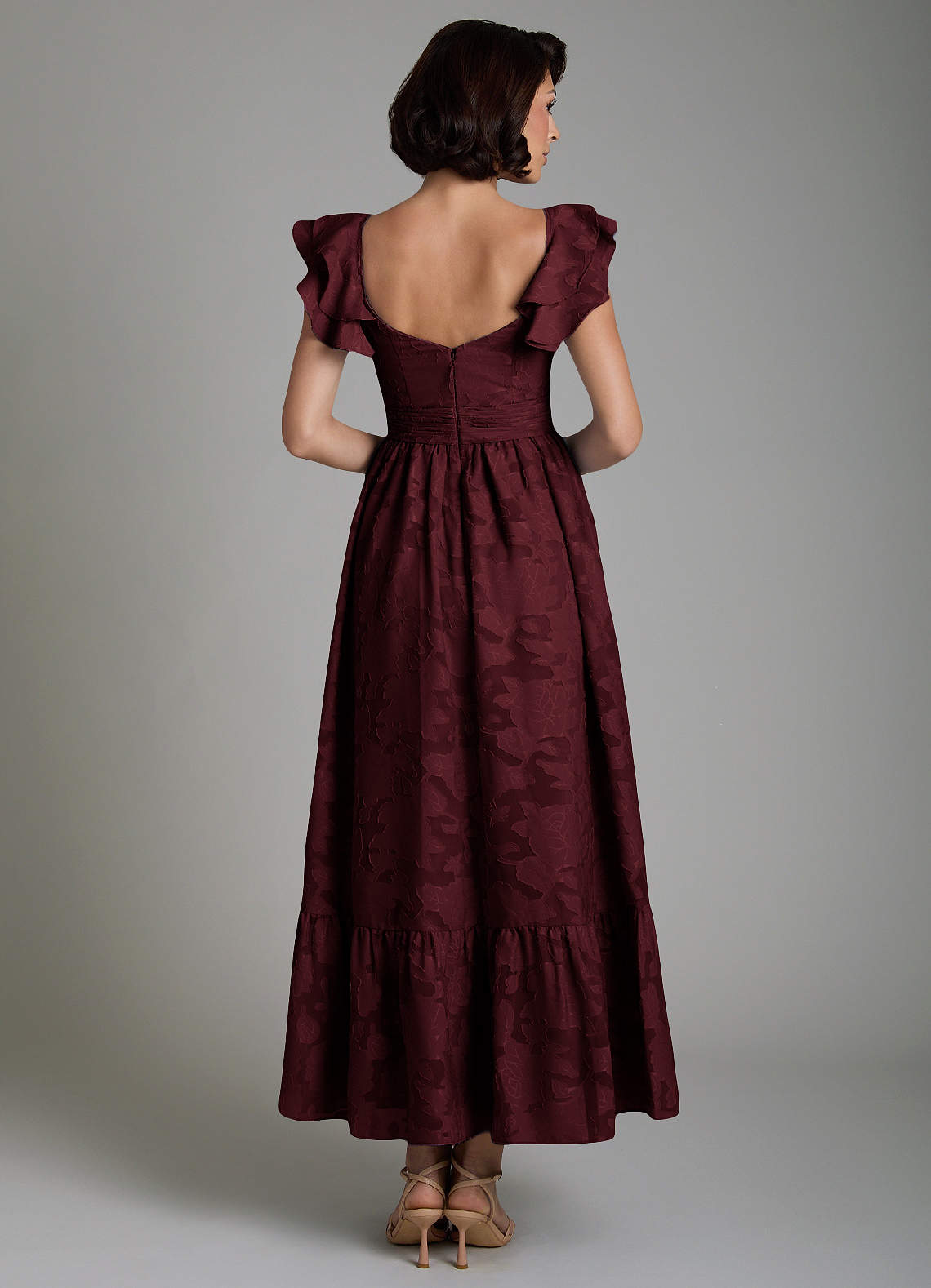 Anaya A-Line V-Neck Floral Burnout Bridesmaid Dress in Cabernet