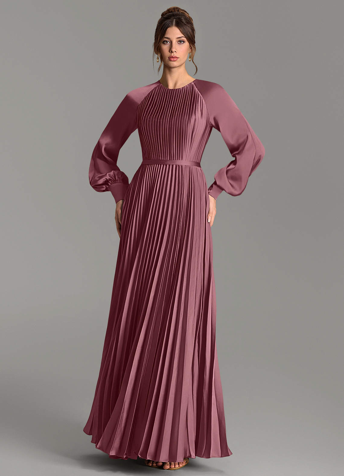Grayson A-Line Scoop-Neck Stretch Satin Bridesmaid Dress in Desert Rose