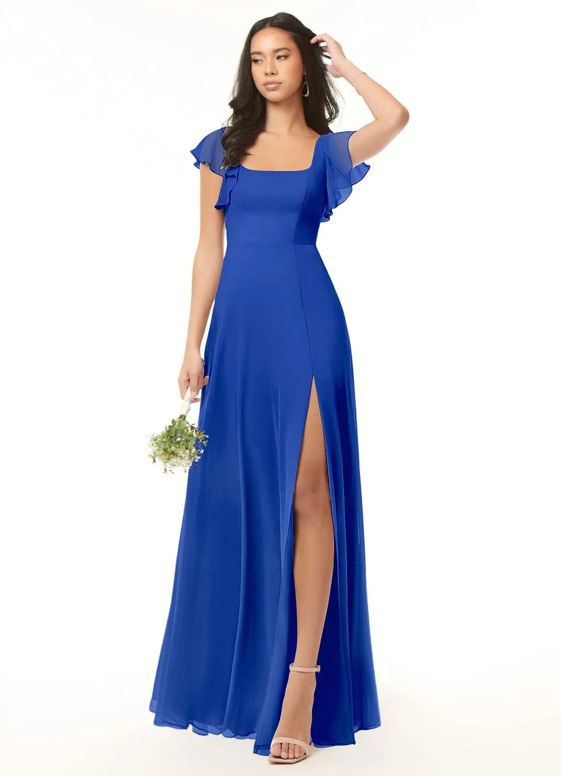 Bondi A-Line Square-Neck Chiffon Bridesmaid Dress in Royal Blue