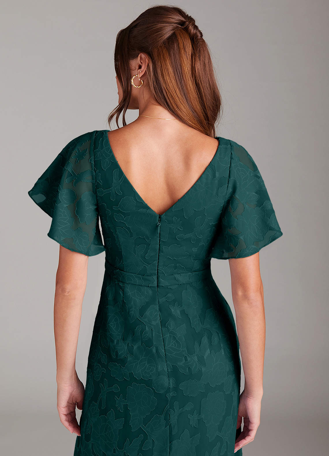 Ambrosia A-Line V-Neck Floral Burnout Bridesmaid Dress in Pine