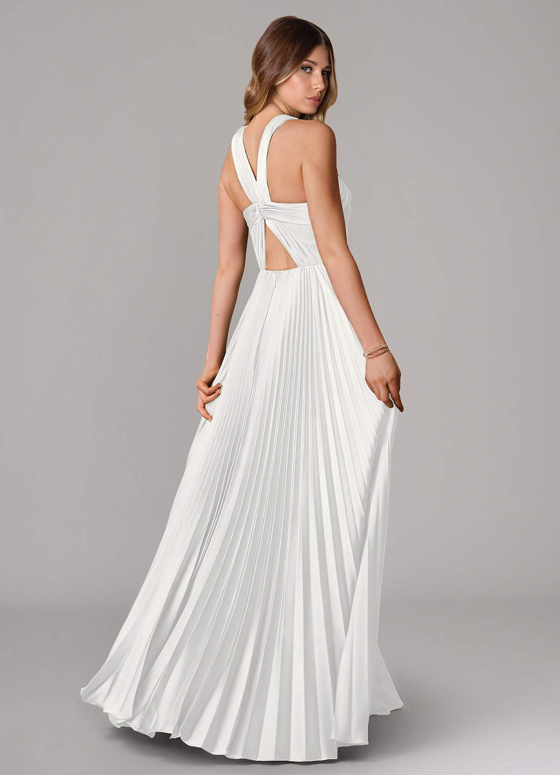 Afra A-Line Halter-Neck Stretch Satin Bridesmaid Dress in white