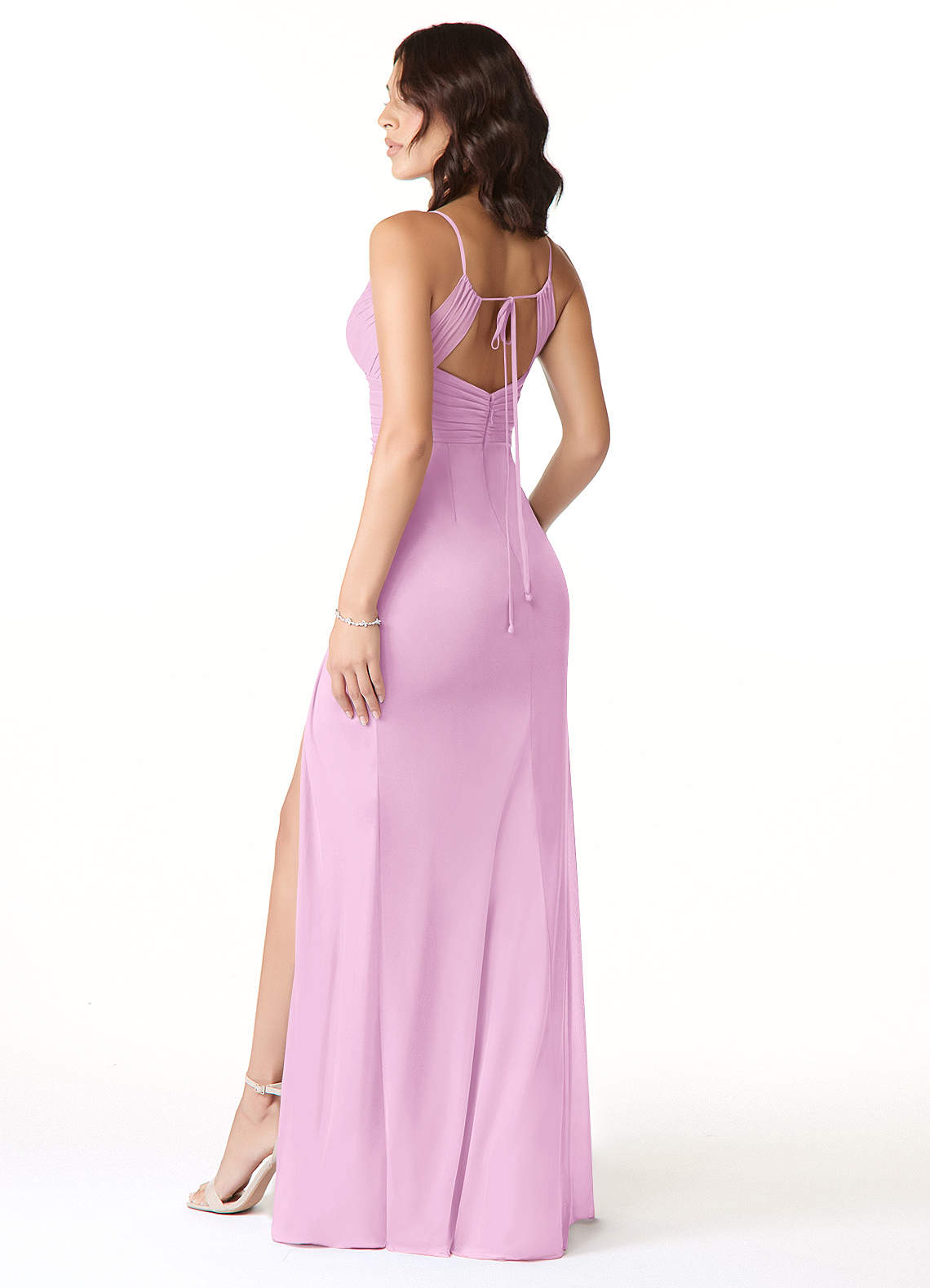Reneya Mermaid V-Neck Mesh Bridesmaid Dress in candy pink