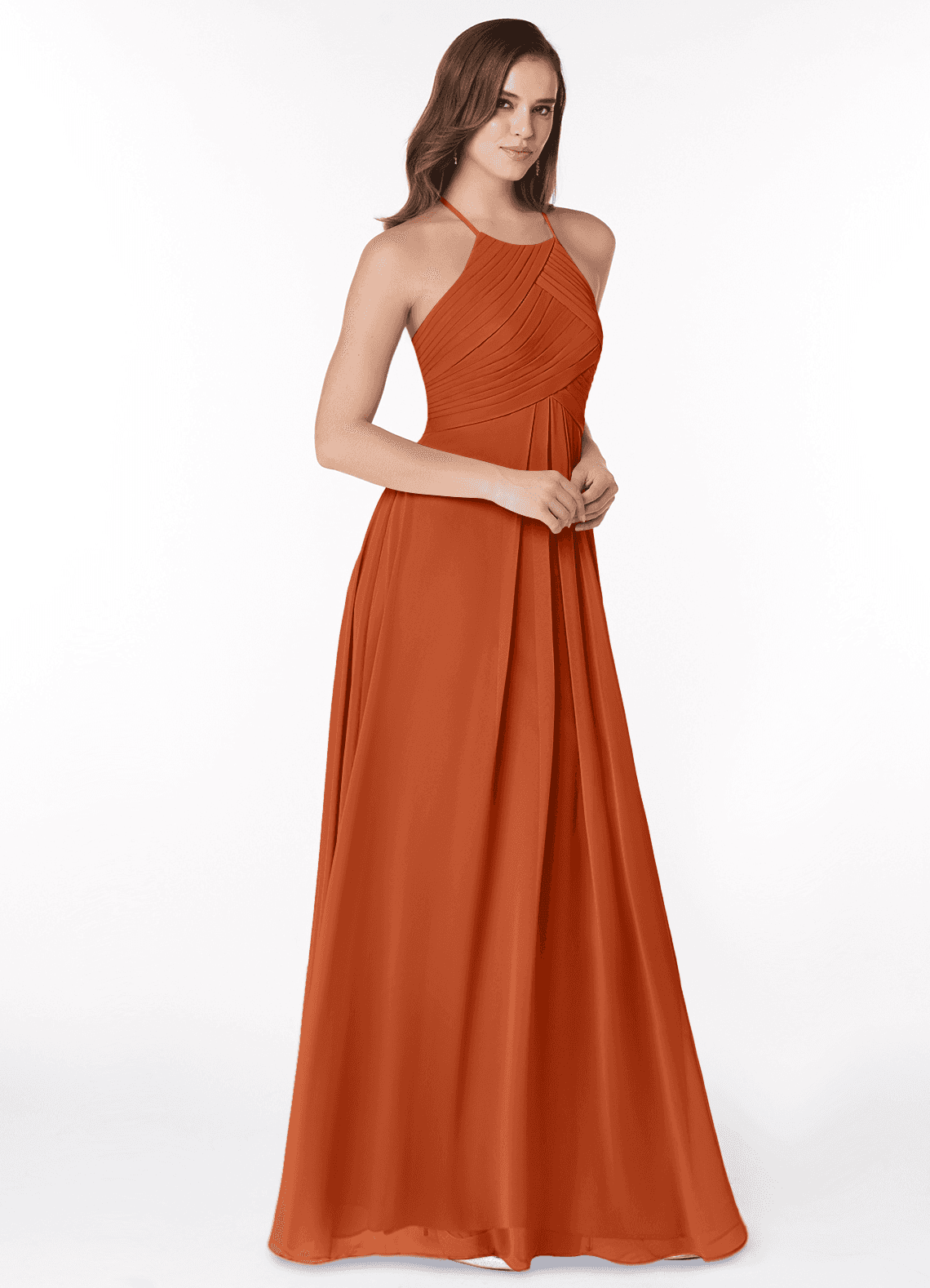Ginger A-Line Halter Chiffon Bridesmaid Dress in Burnt Orange