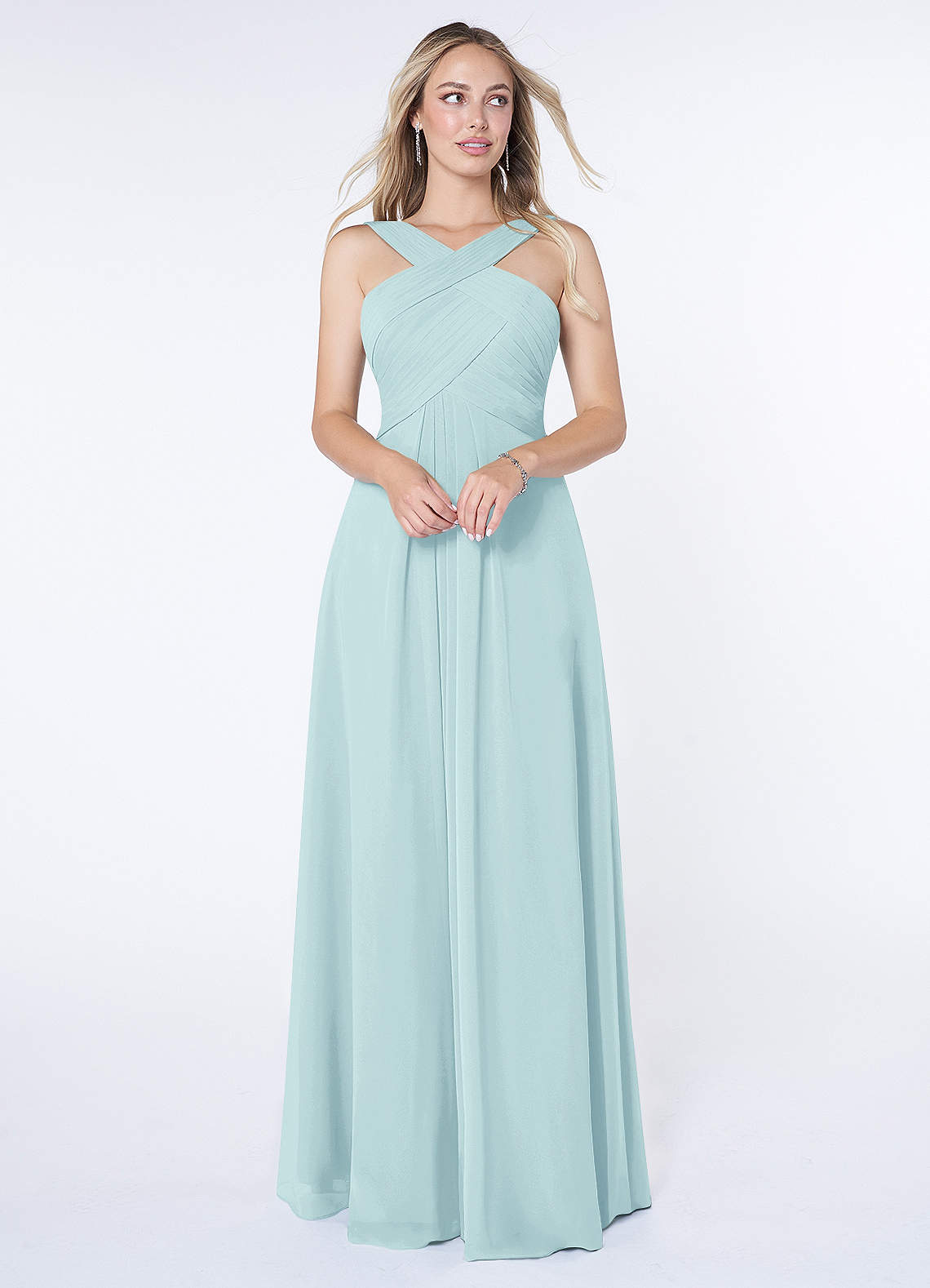 Kaleigh A-Line Halter Chiffon Bridesmaid Dress in Sea Glass