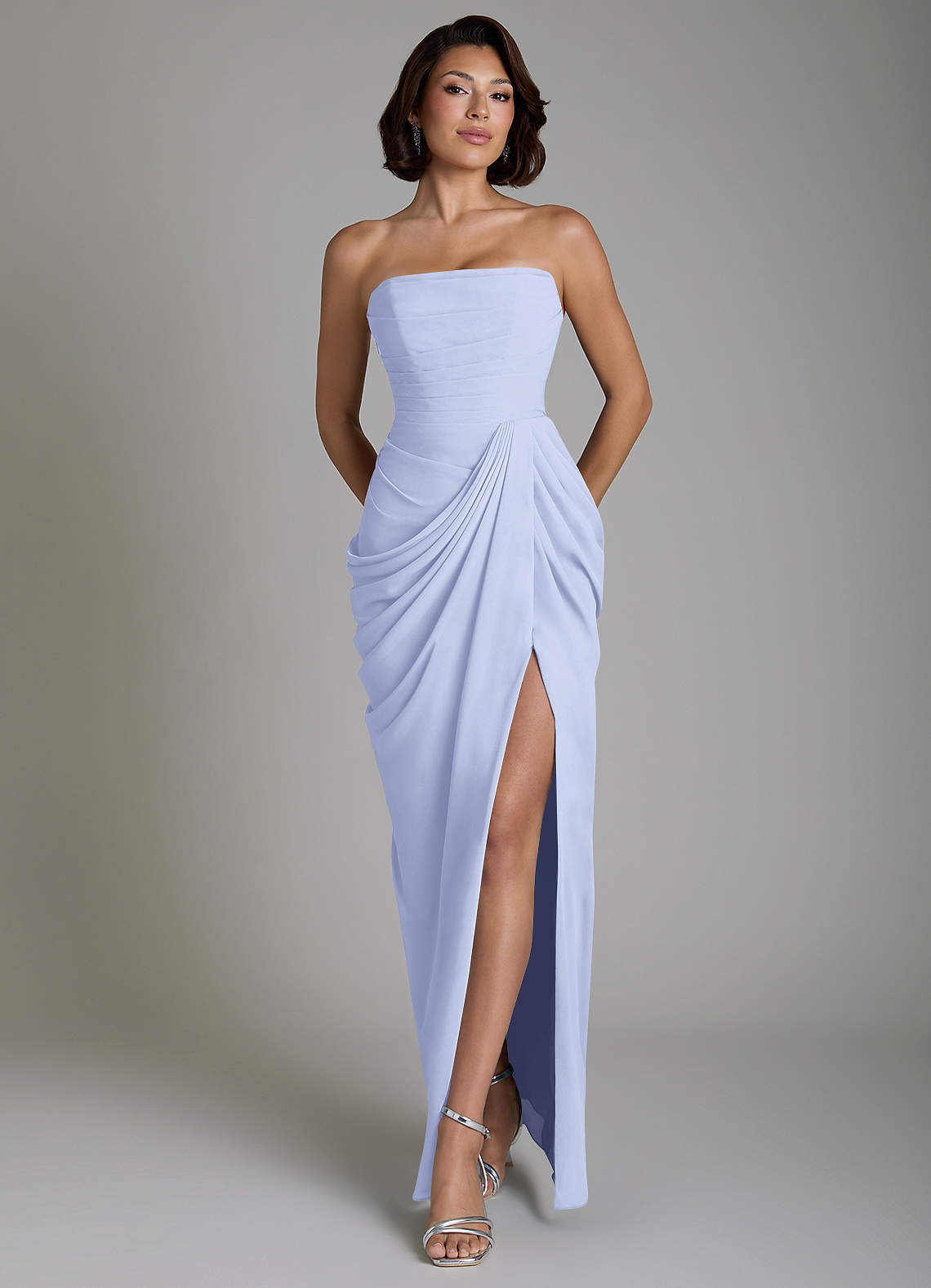 Nyra Sheath Strapless Chiffon Bridesmaid Dress in Lavender