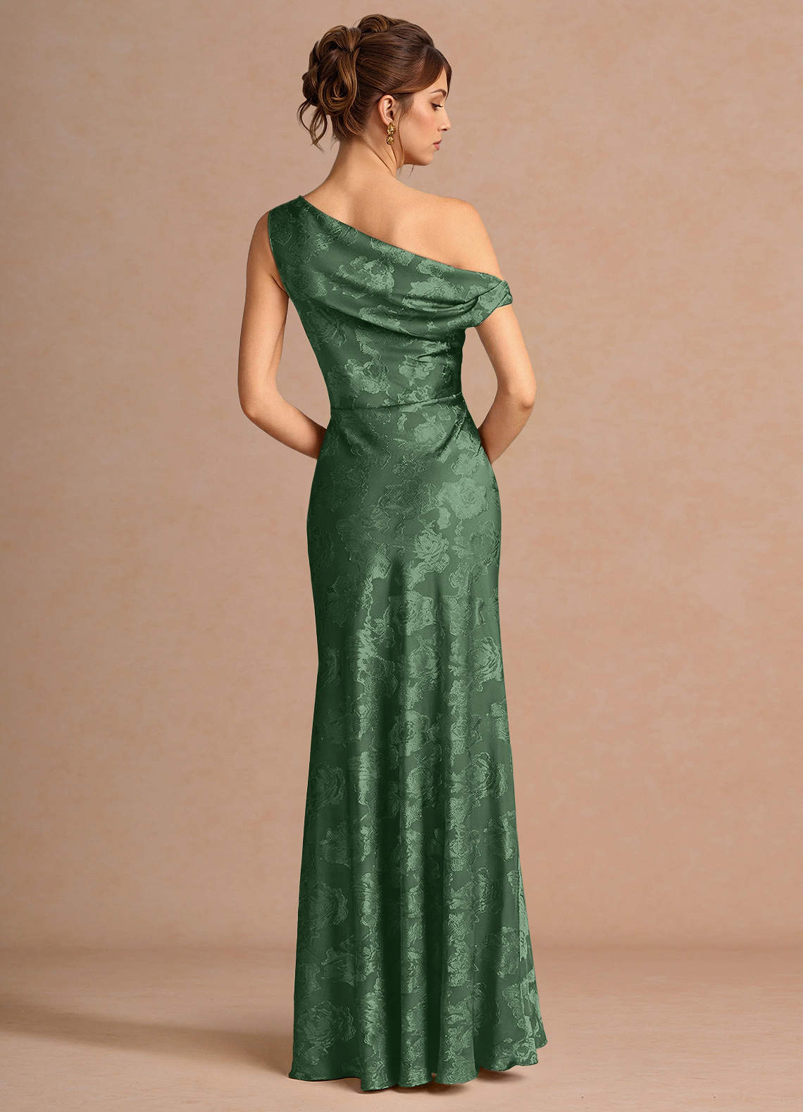 Kismet Mermaid One-Shoulder Fil Coupé Wedding Guest Dress in Eucalyptus