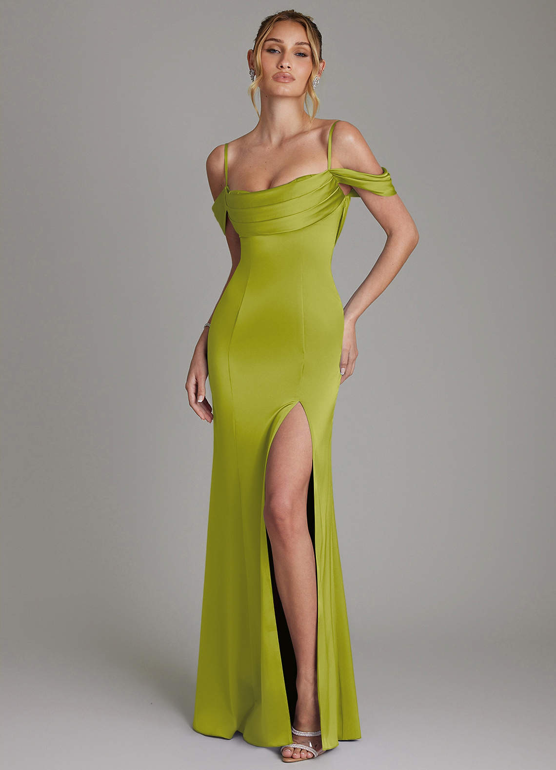 Nira Mermaid Sweetheart Stretch Satin Bridesmaid Dress in Lemongrass
