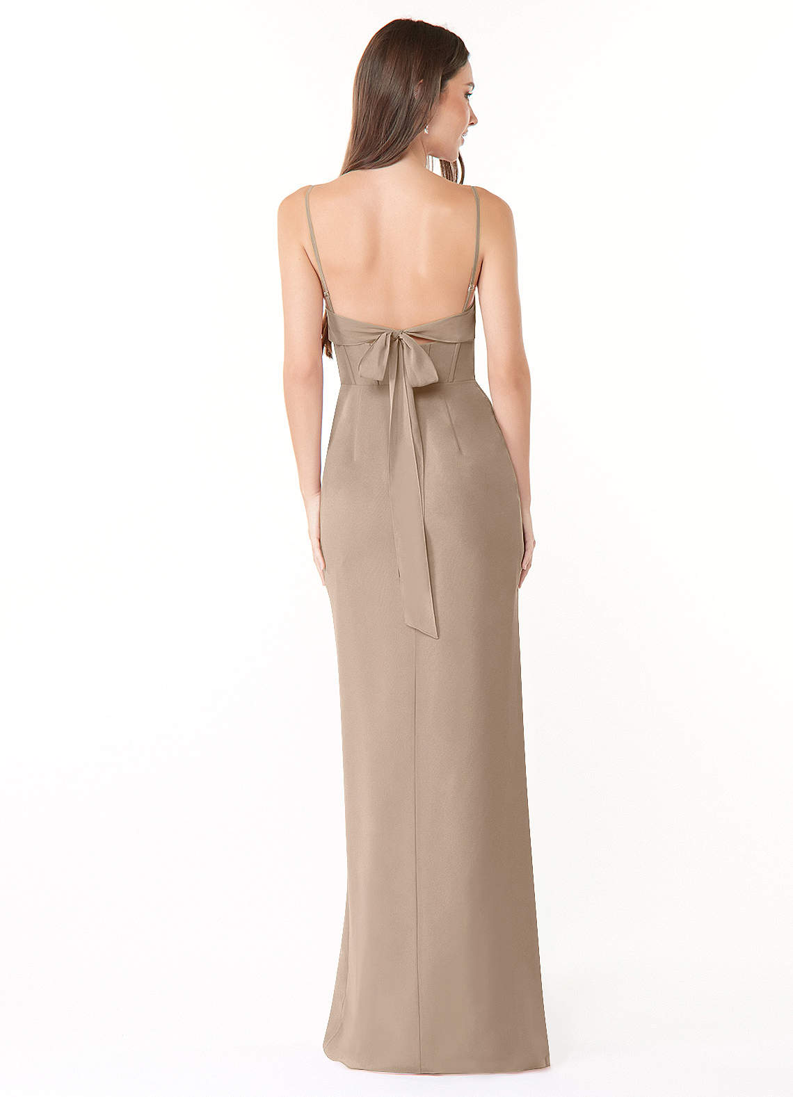 Mai Sheath Cowl-Neck Chiffon Bridesmaid Dress in Taupe