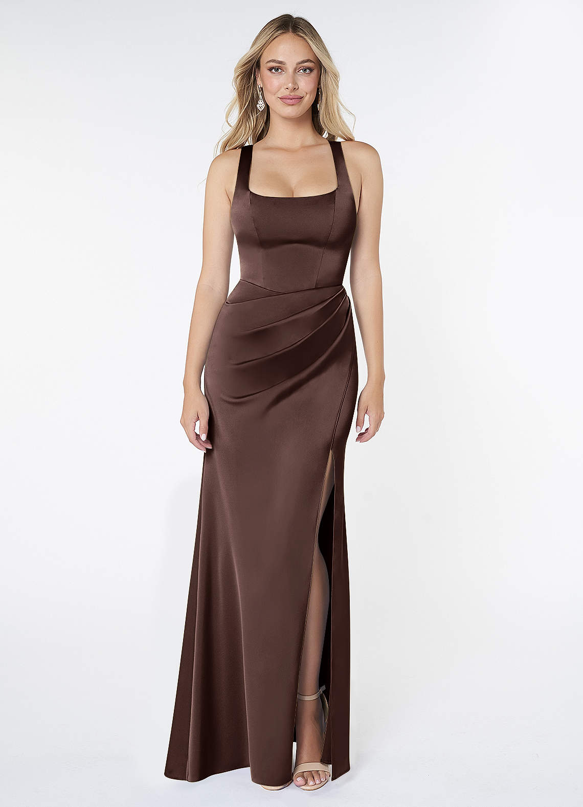 Mero Mermaid Square-Neck Stretch Satin Bridesmaid Dress in Ganache