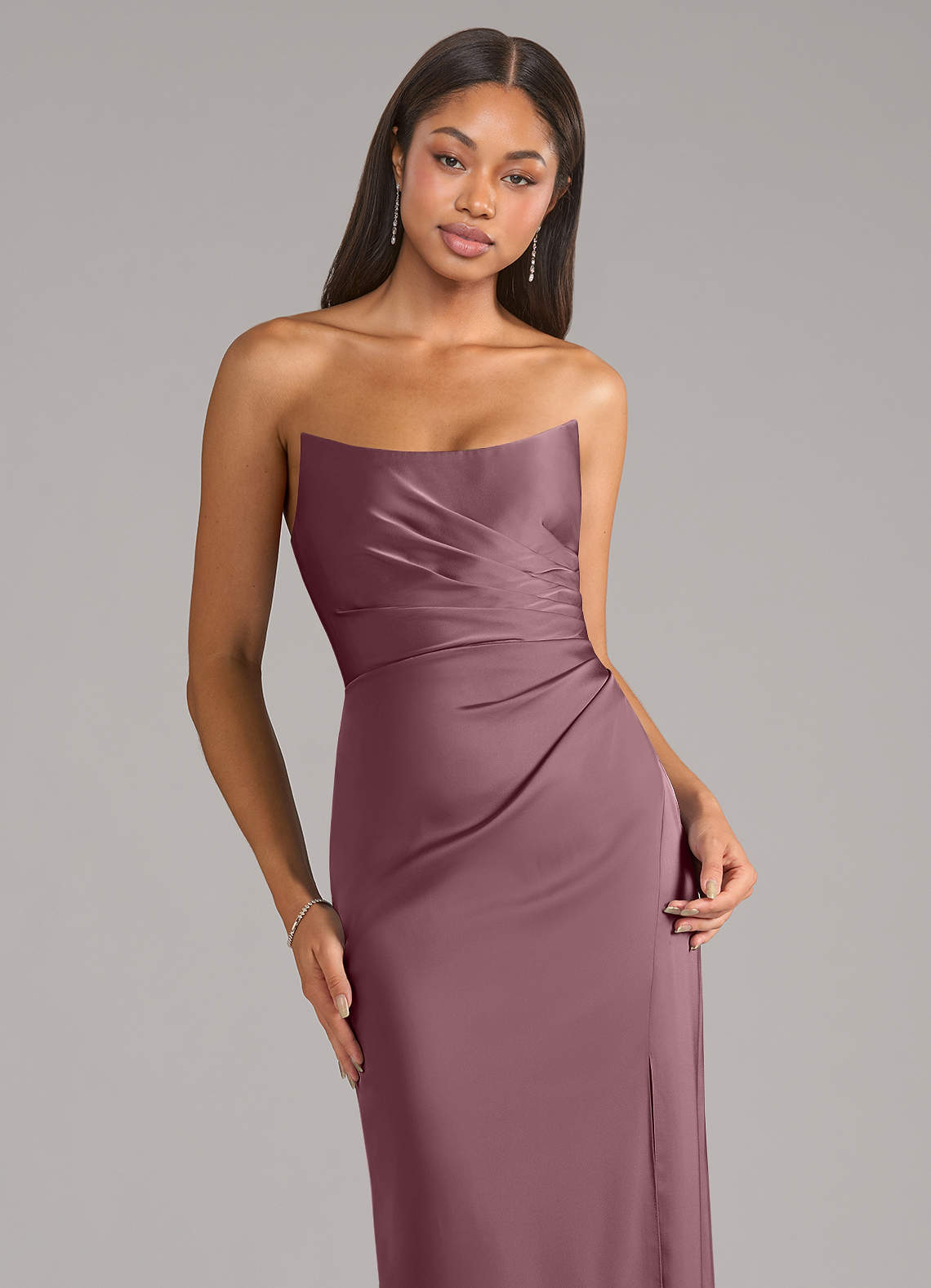 Marla Sheath Strapless Stretch Satin Bridesmaid Dress in Amethyst