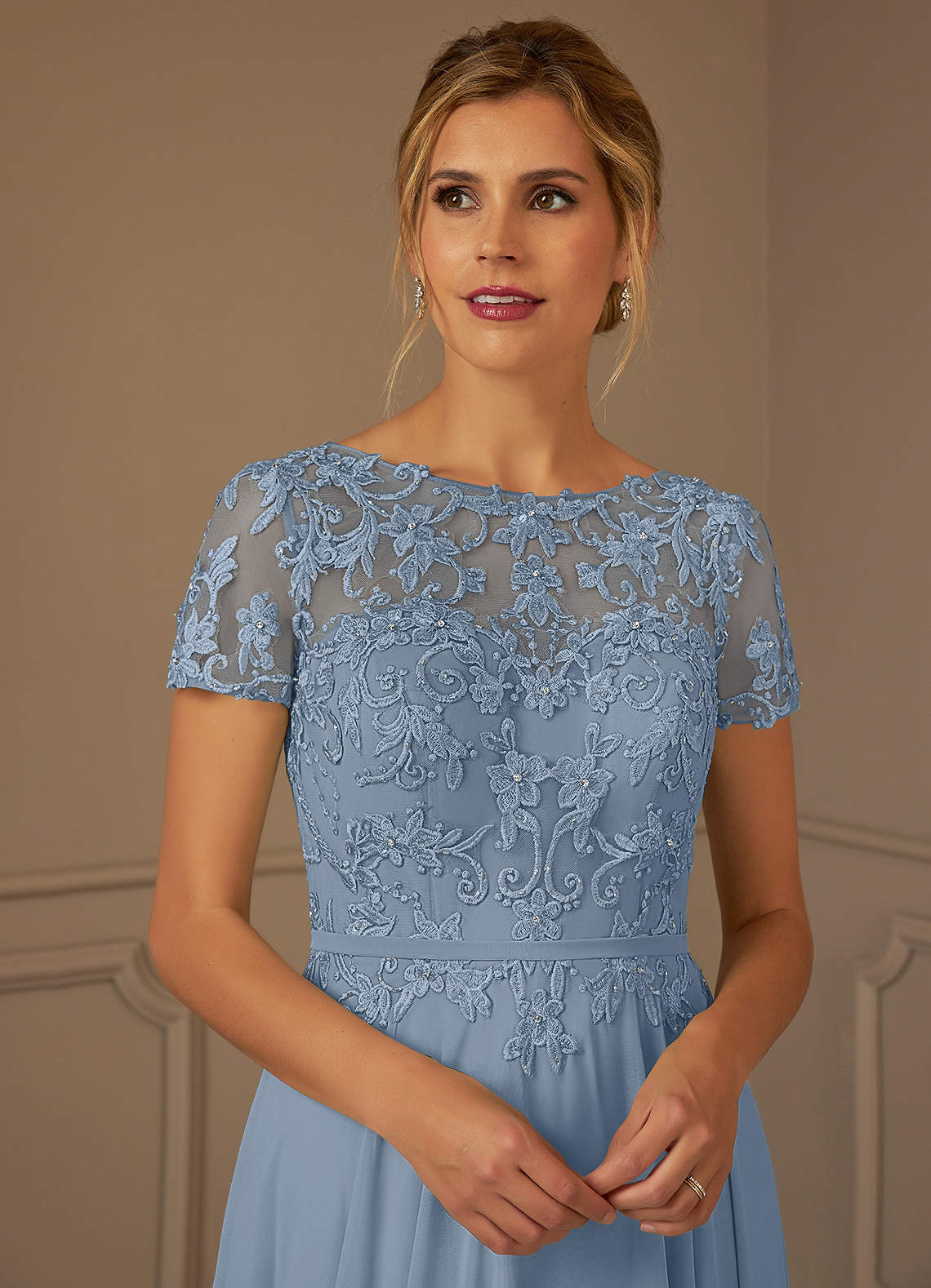 Adina A-Line Boat-Neck Chiffon Mother of the Bride Dress in dusty blue