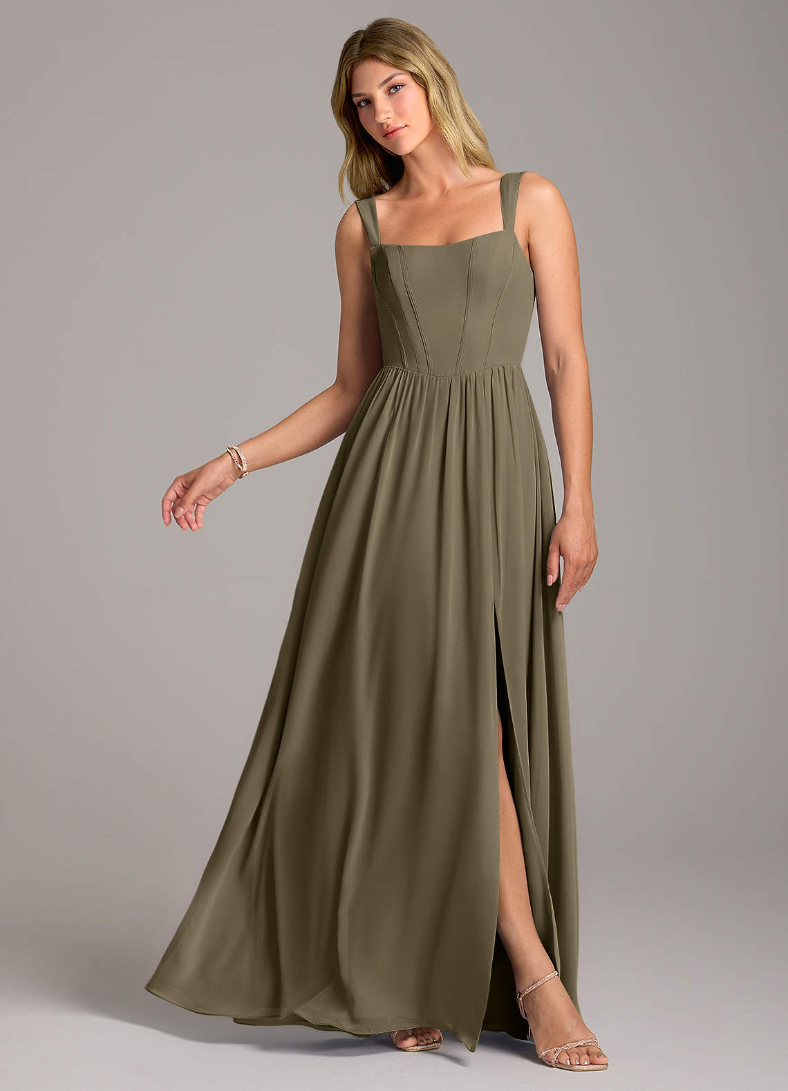 Rosaline A-Line Square-Neck Chiffon Bridesmaid Dress in Willow Green