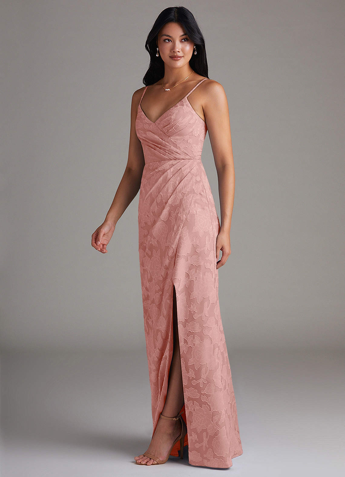 Maci Sheath V-Neck Floral Burnout Bridesmaid Dress in Rosette