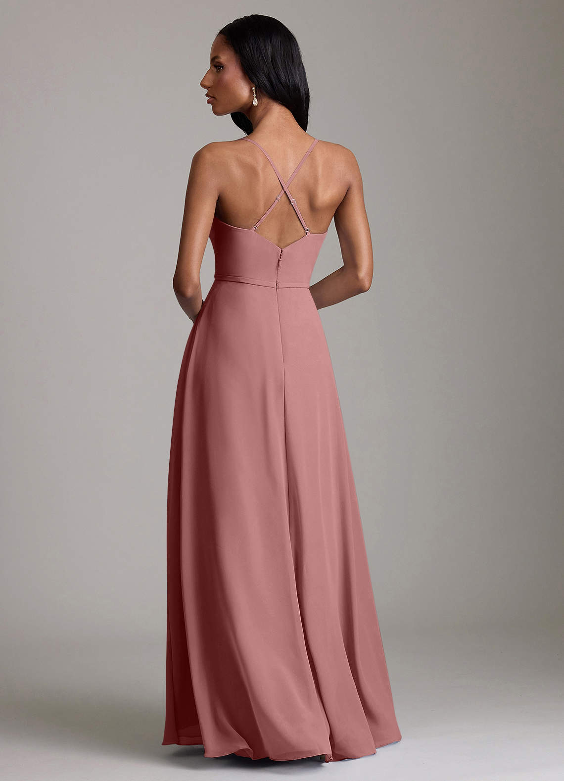 Naeem A-Line V-Neck Chiffon Bridesmaid Dress in Desert Rose