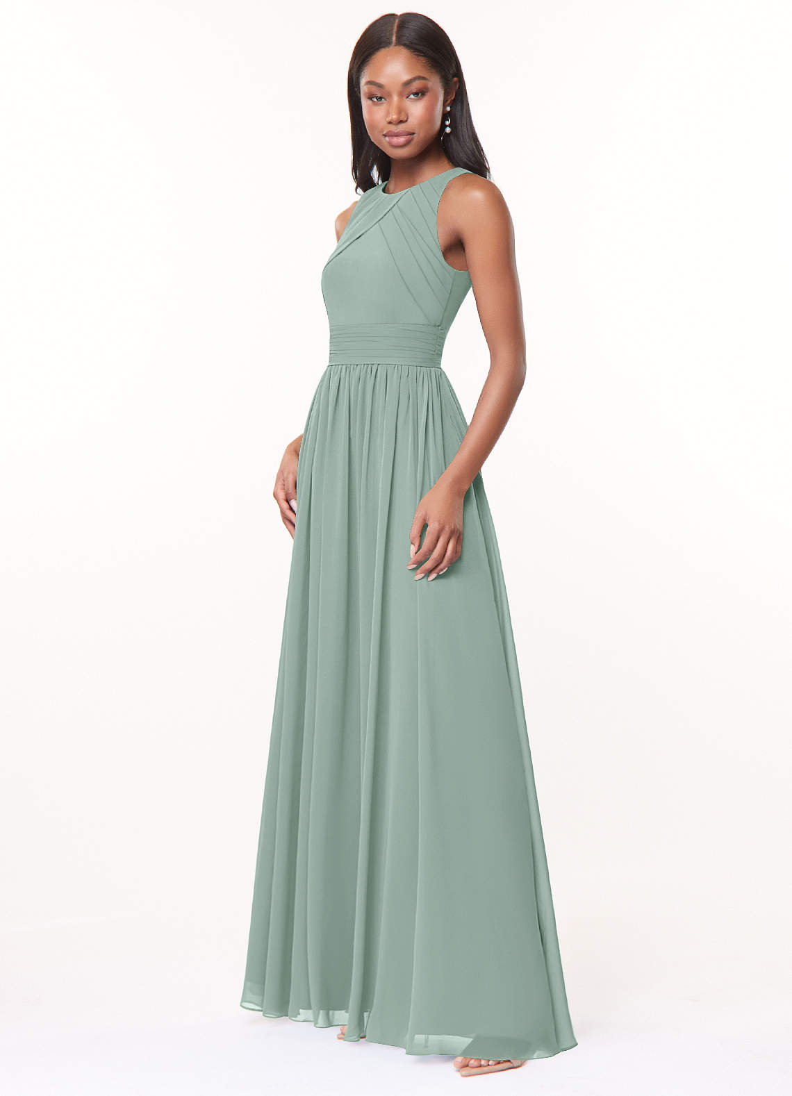 Harper A-Line Scoop-Neck Chiffon Bridesmaid Dress in Agave