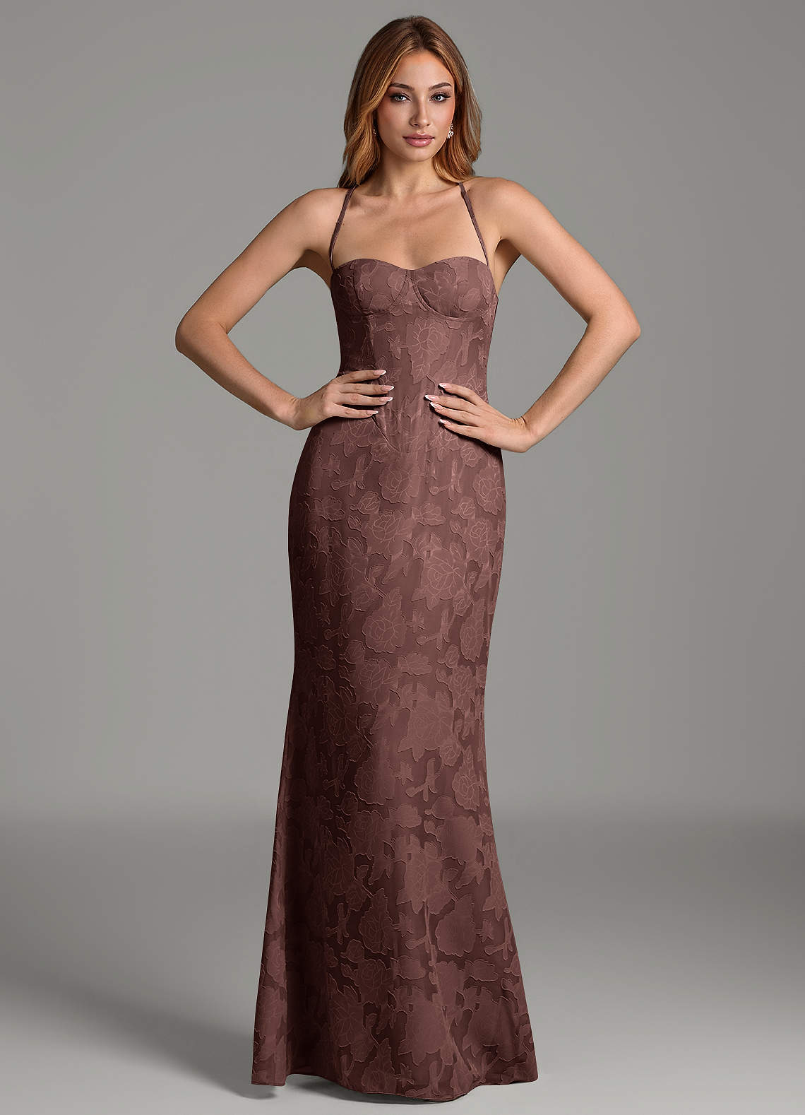 Dara Mermaid Sweetheart Floral Burnout Bridesmaid Dress in Espresso
