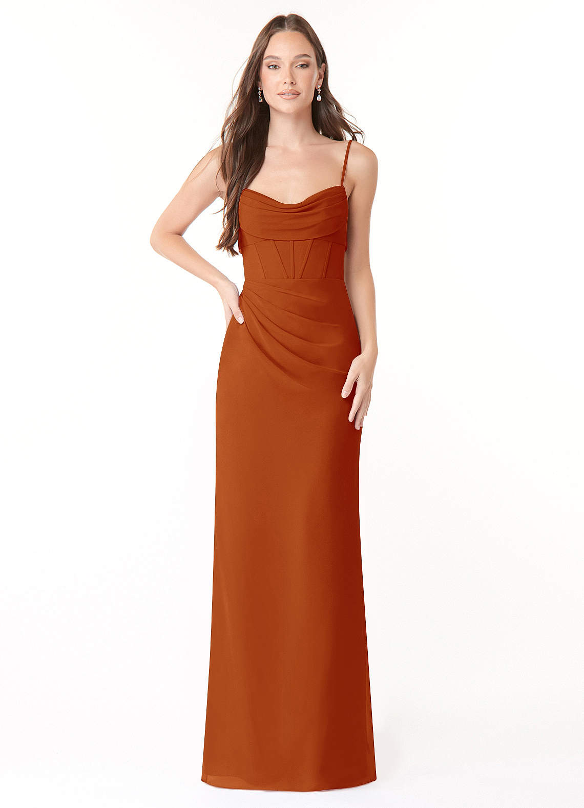 Mai Sheath Cowl-Neck Chiffon Bridesmaid Dress in Paprika