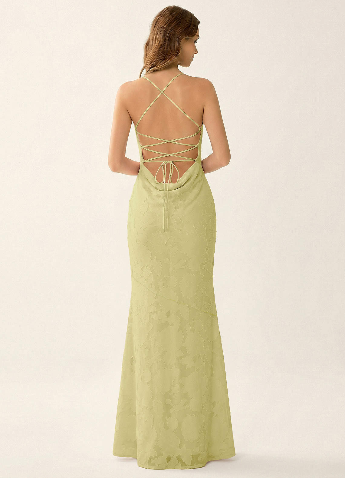 Natasha Mermaid Spaghetti-Strap Floral Burnout Evening Dress in Lemon Sorbet