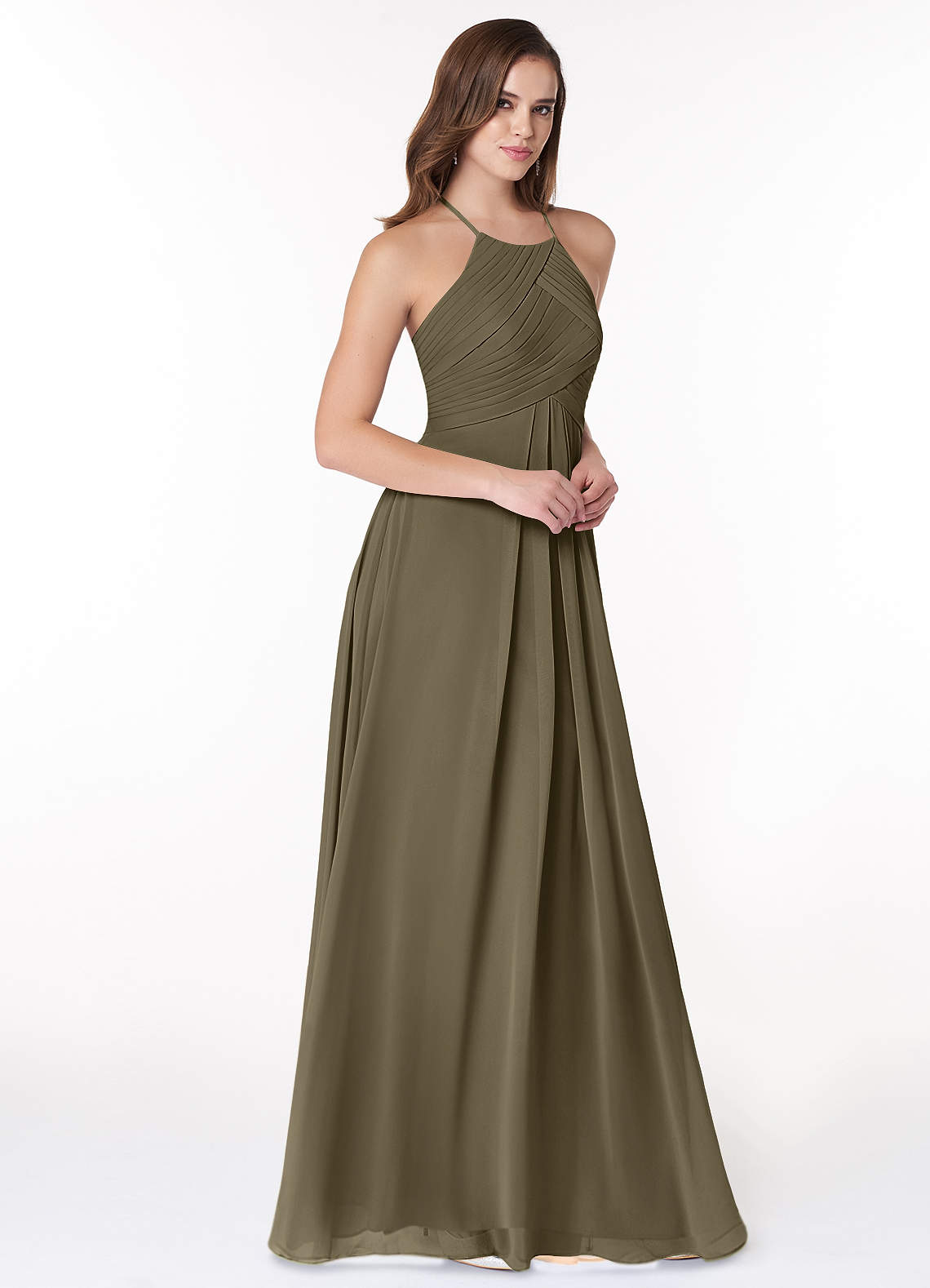 Ginger A-Line Halter Chiffon Bridesmaid Dress in Willow Green