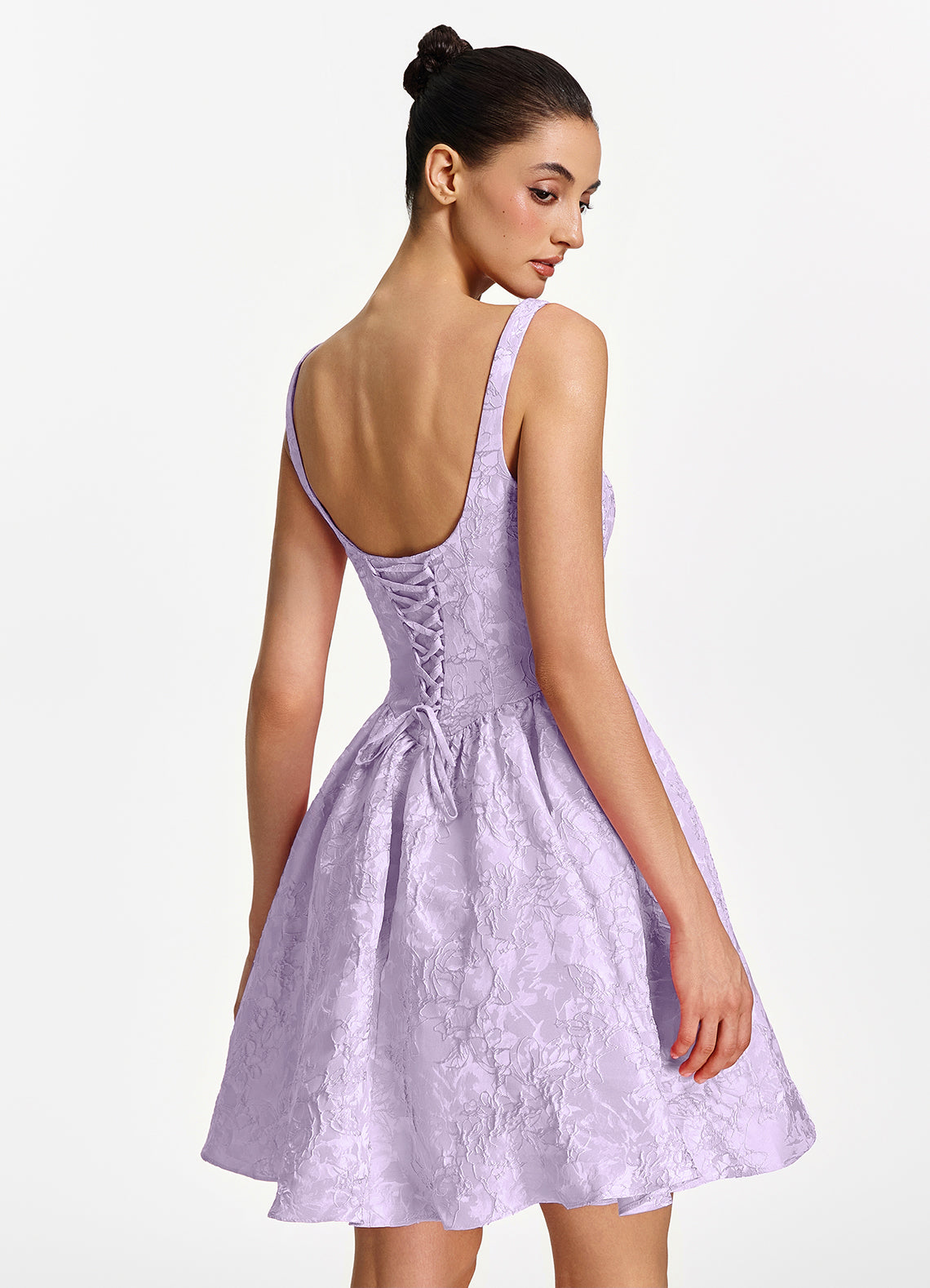 Lionelle Skater Mini Square-Neck Jacquard Prom Dress in Light Purple - photo 2